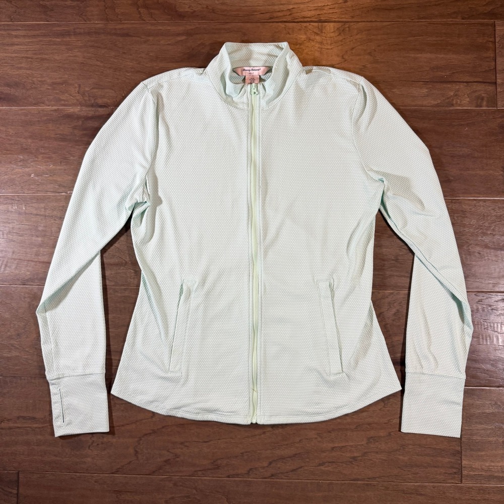 Tommy Bahama Golf Womens Mint Green Full Zip Honeycomb Texture Jacket Size‎ M